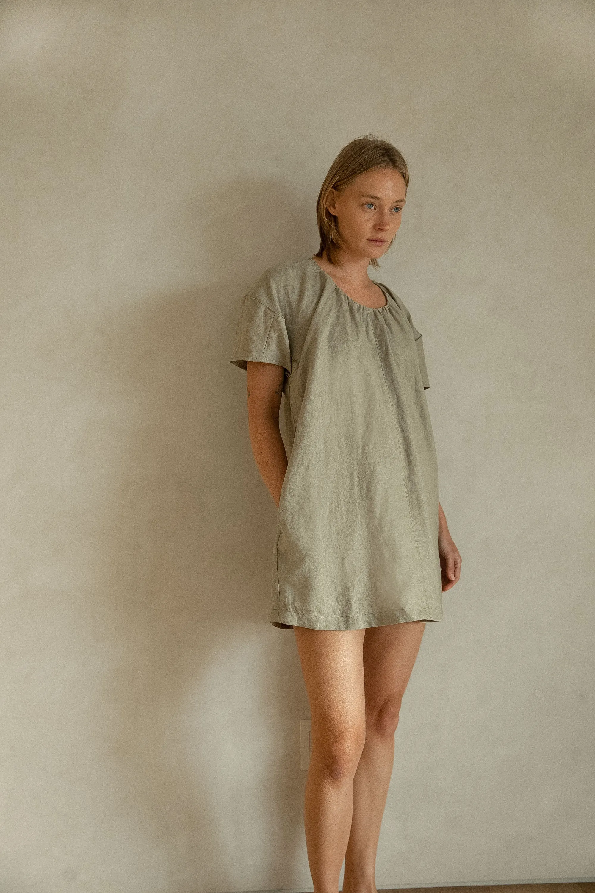 100% LINEN BOXY MINI DRESS