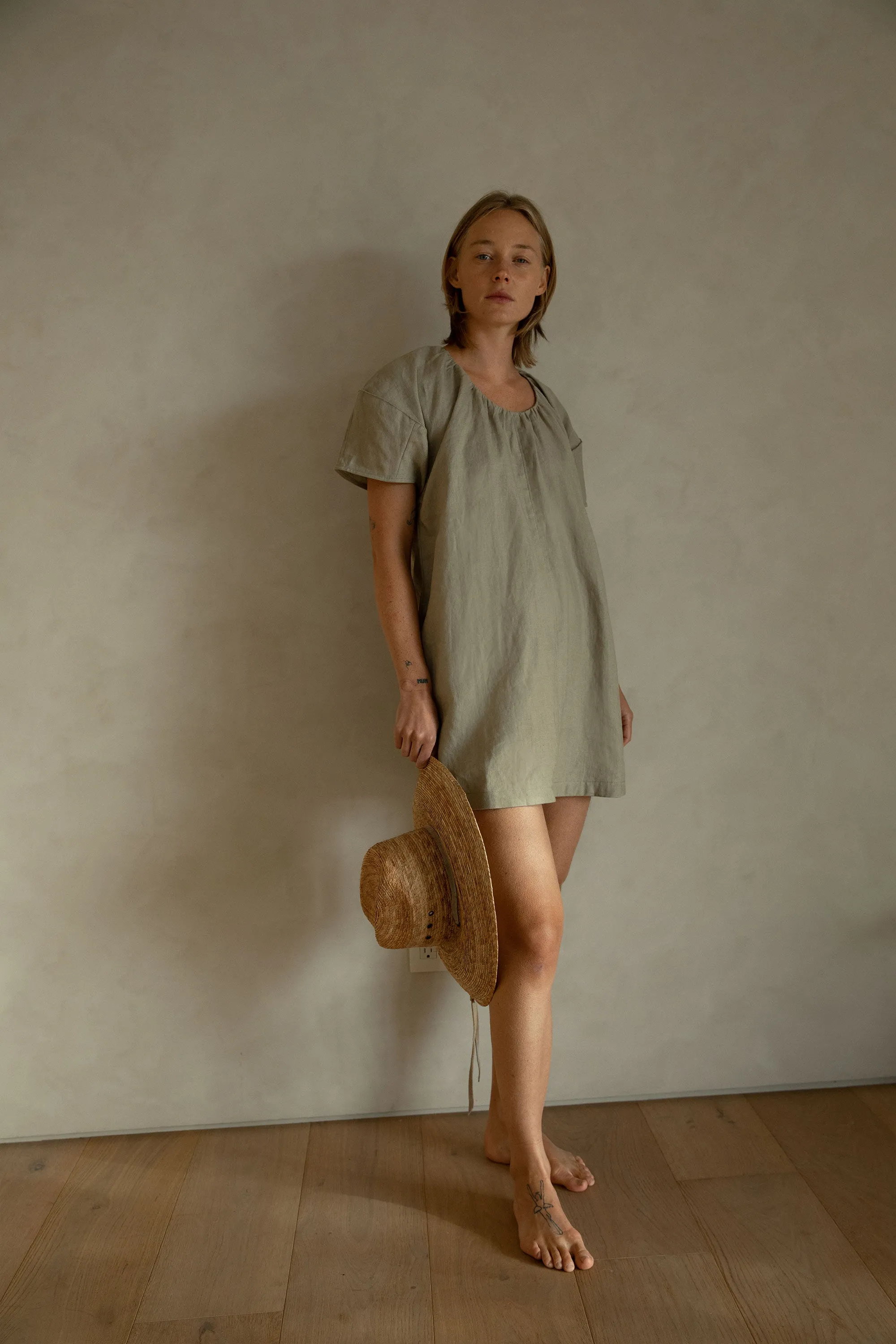 100% LINEN BOXY MINI DRESS