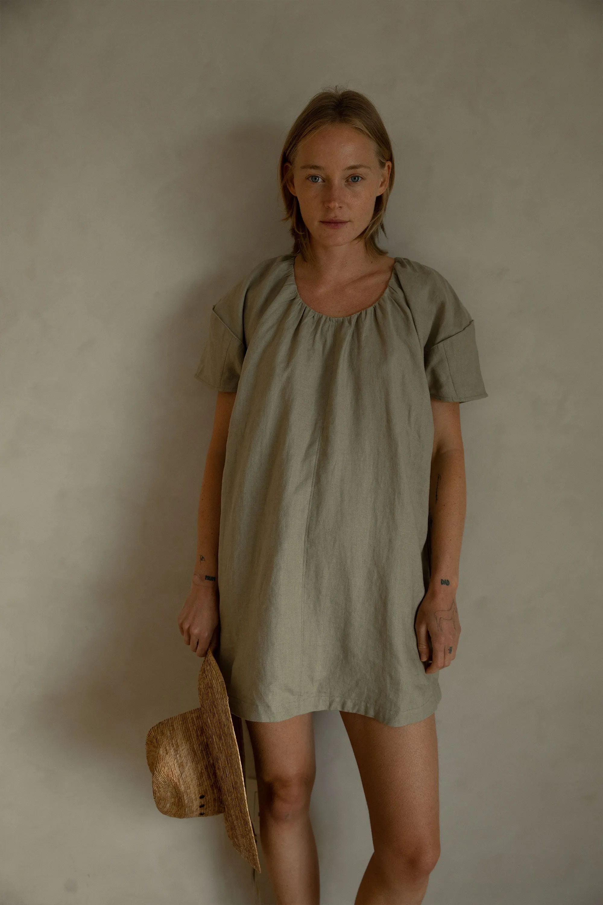 100% LINEN BOXY MINI DRESS