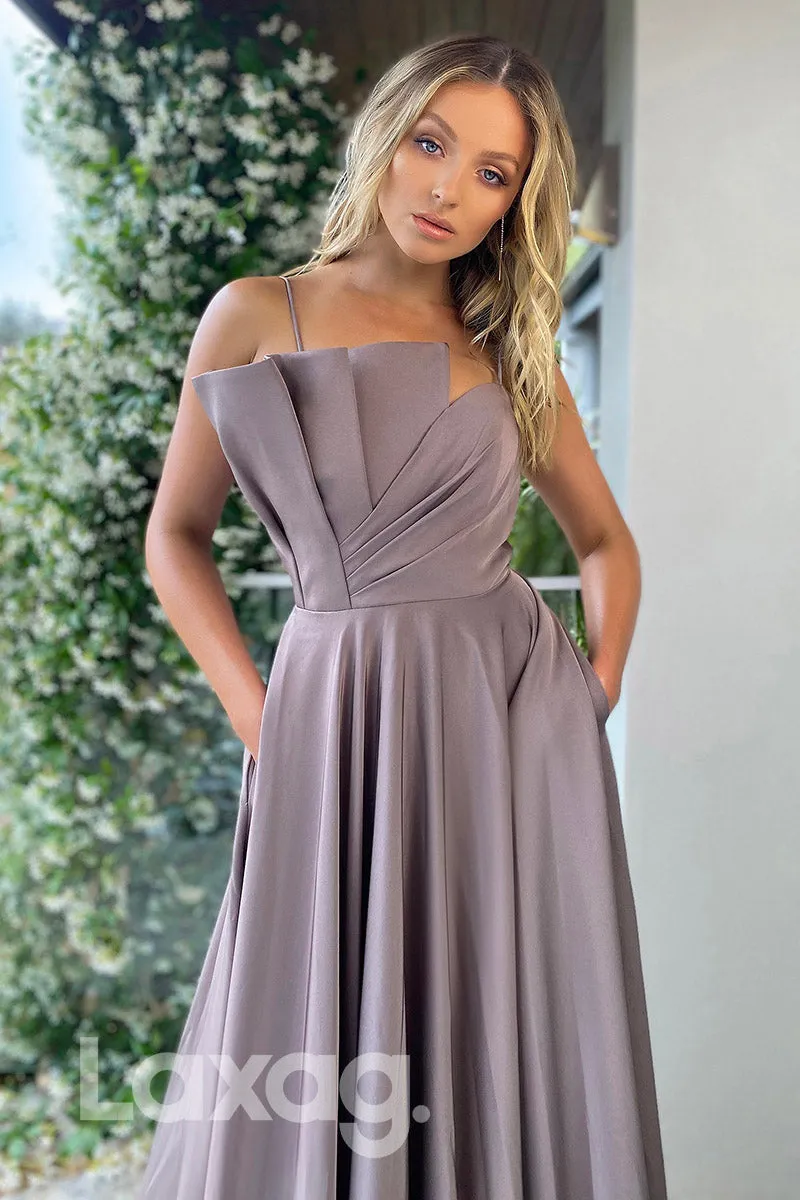 16775 - Spaghetti Ruched A Line Party Prom Dress