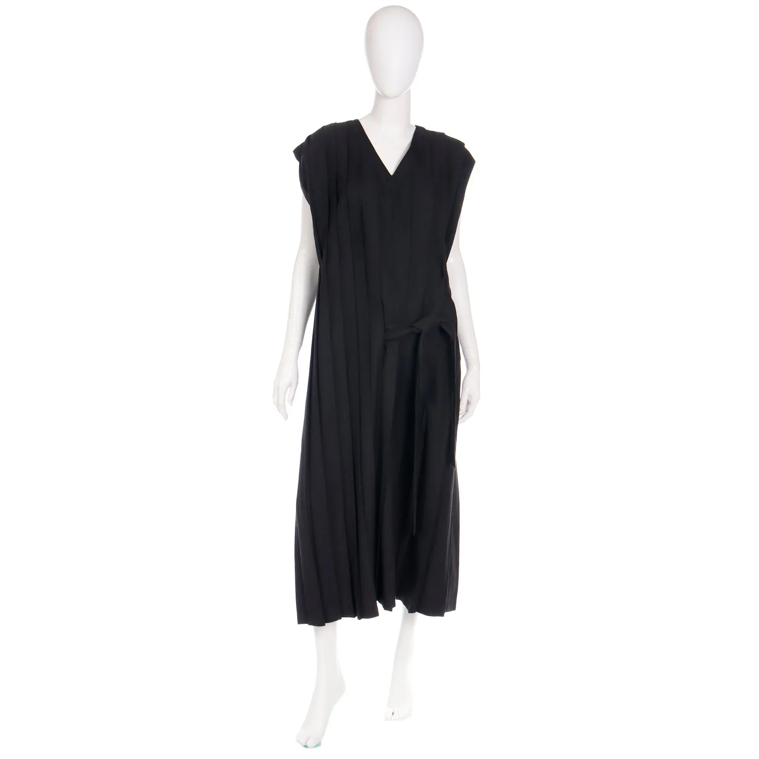 1985 Comme de Garcons Pleated Black Wool Sleeveless Dress