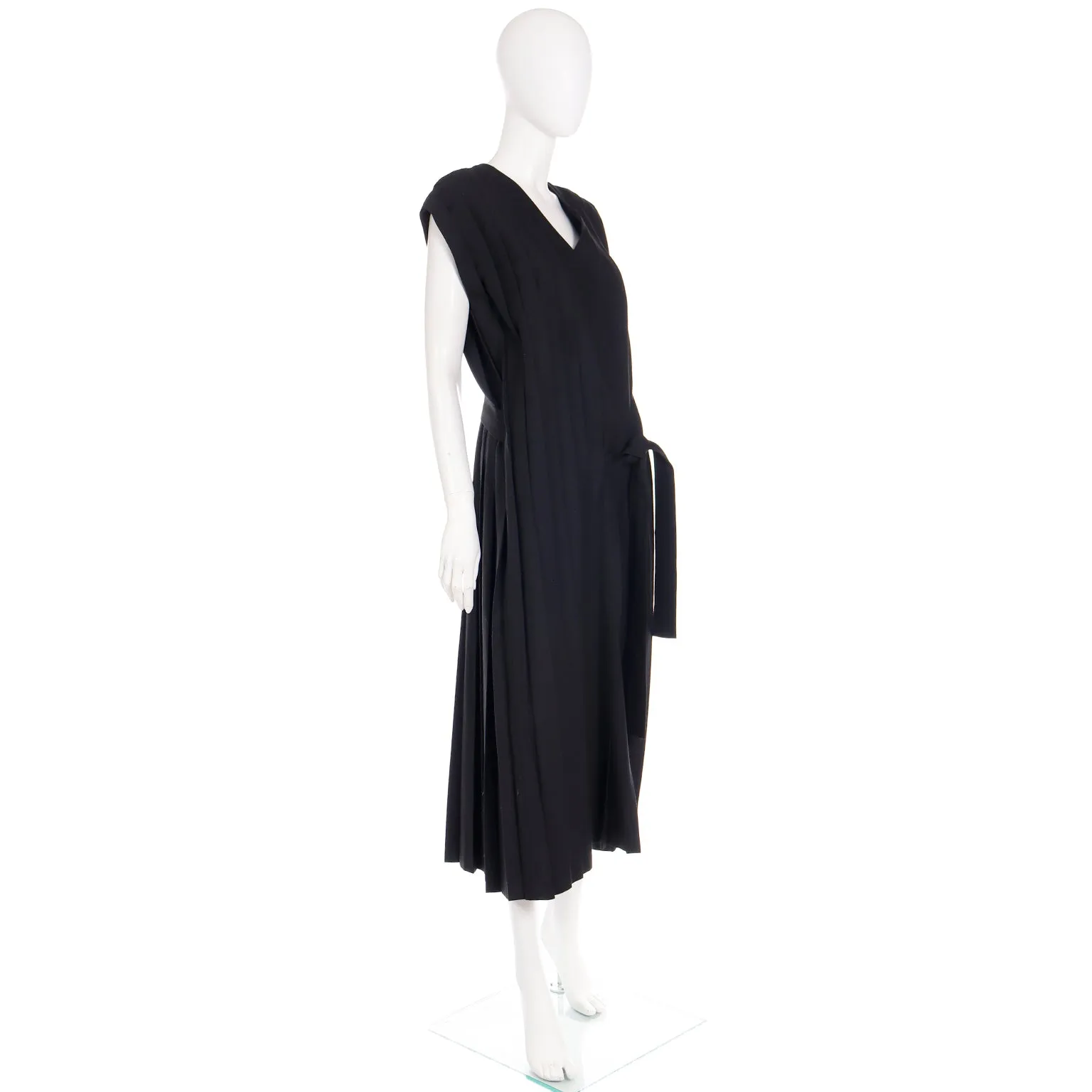 1985 Comme de Garcons Pleated Black Wool Sleeveless Dress