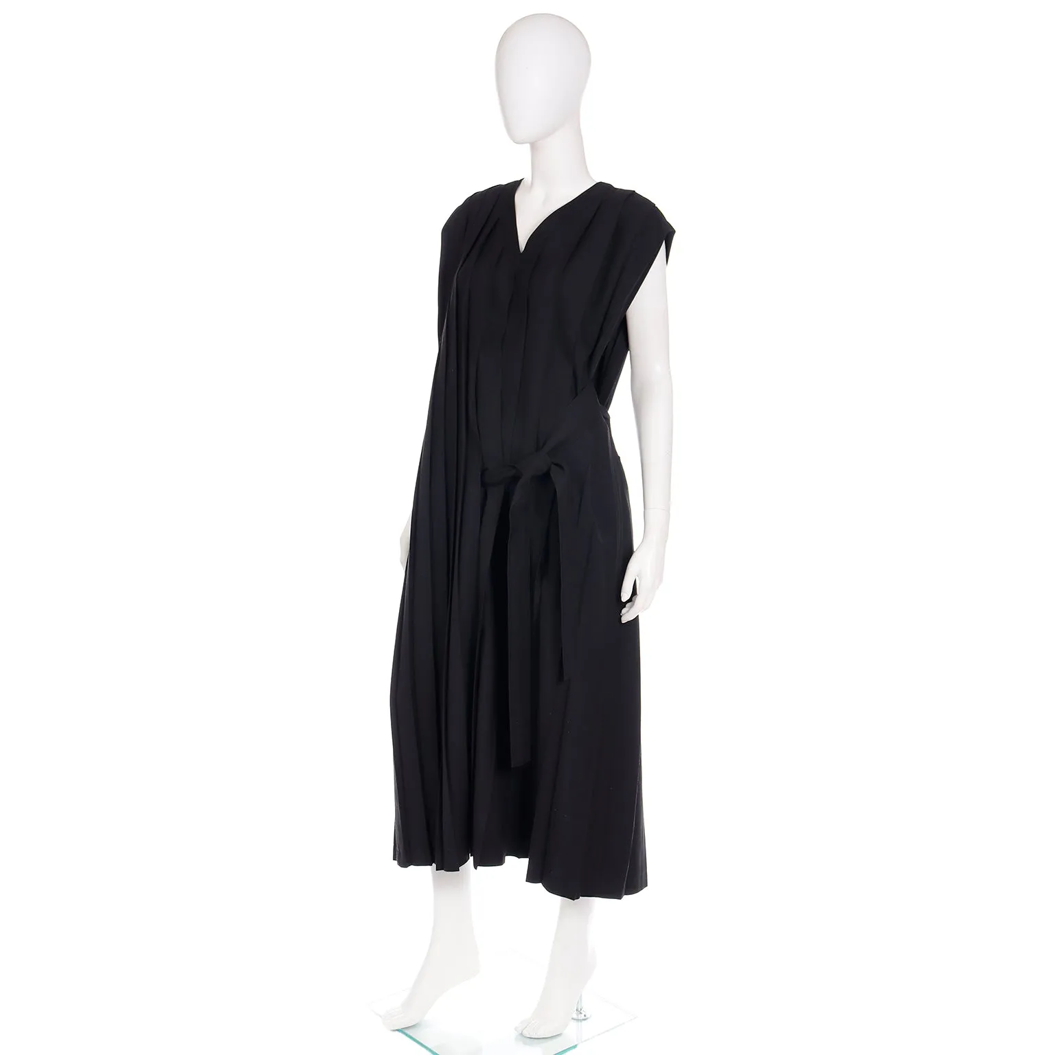 1985 Comme de Garcons Pleated Black Wool Sleeveless Dress