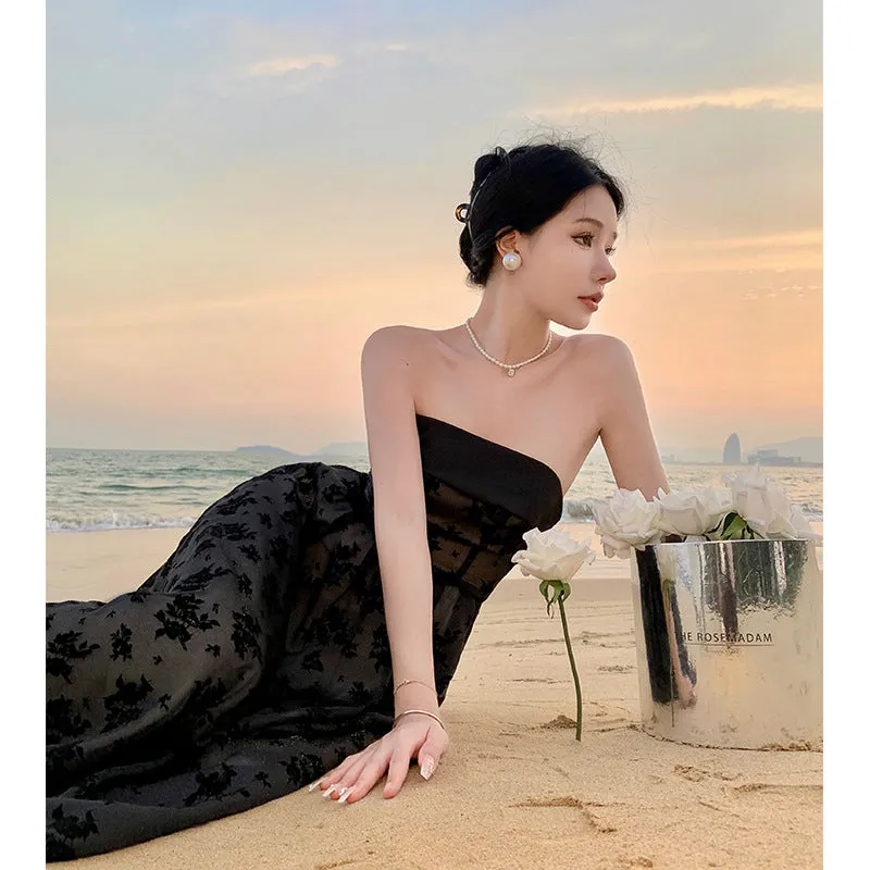 2023 Summer New French Retro Strapless Evening Dress 415