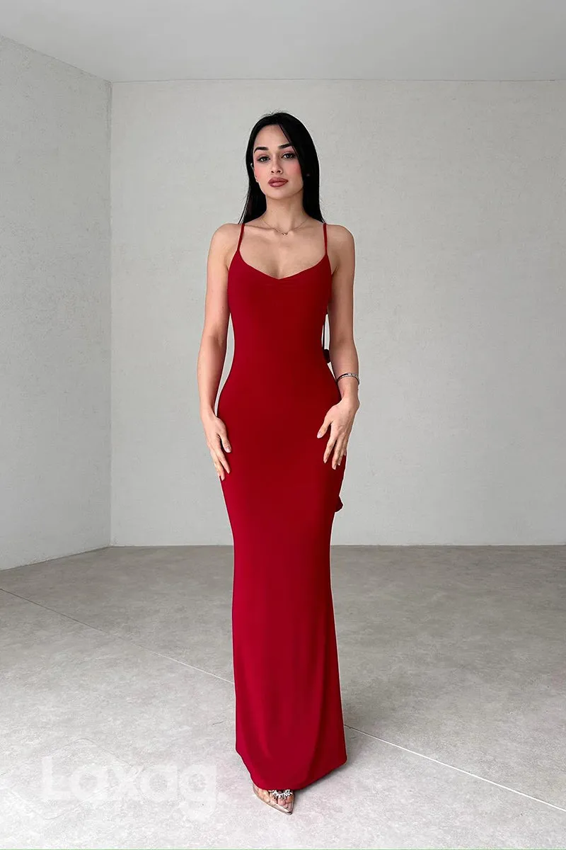 22280 - Spaghetti Straps Backless Sleek Satin Mermaid Party Prom Formal Evening Dress