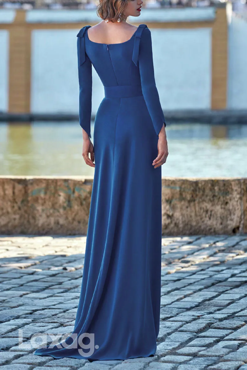 23079 - A-Line Square Long Sleeves Cocktail Party Formal Evening Dress with Train