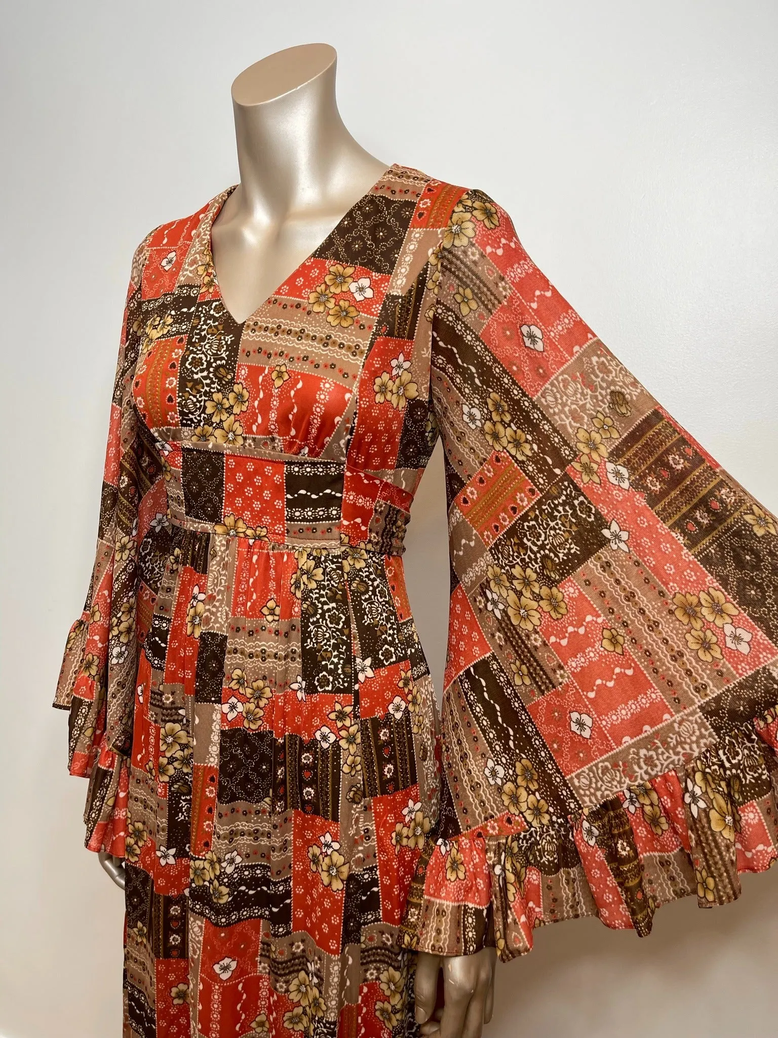 '70’s Bohemian Patchwork Dress with Bell Sleeves