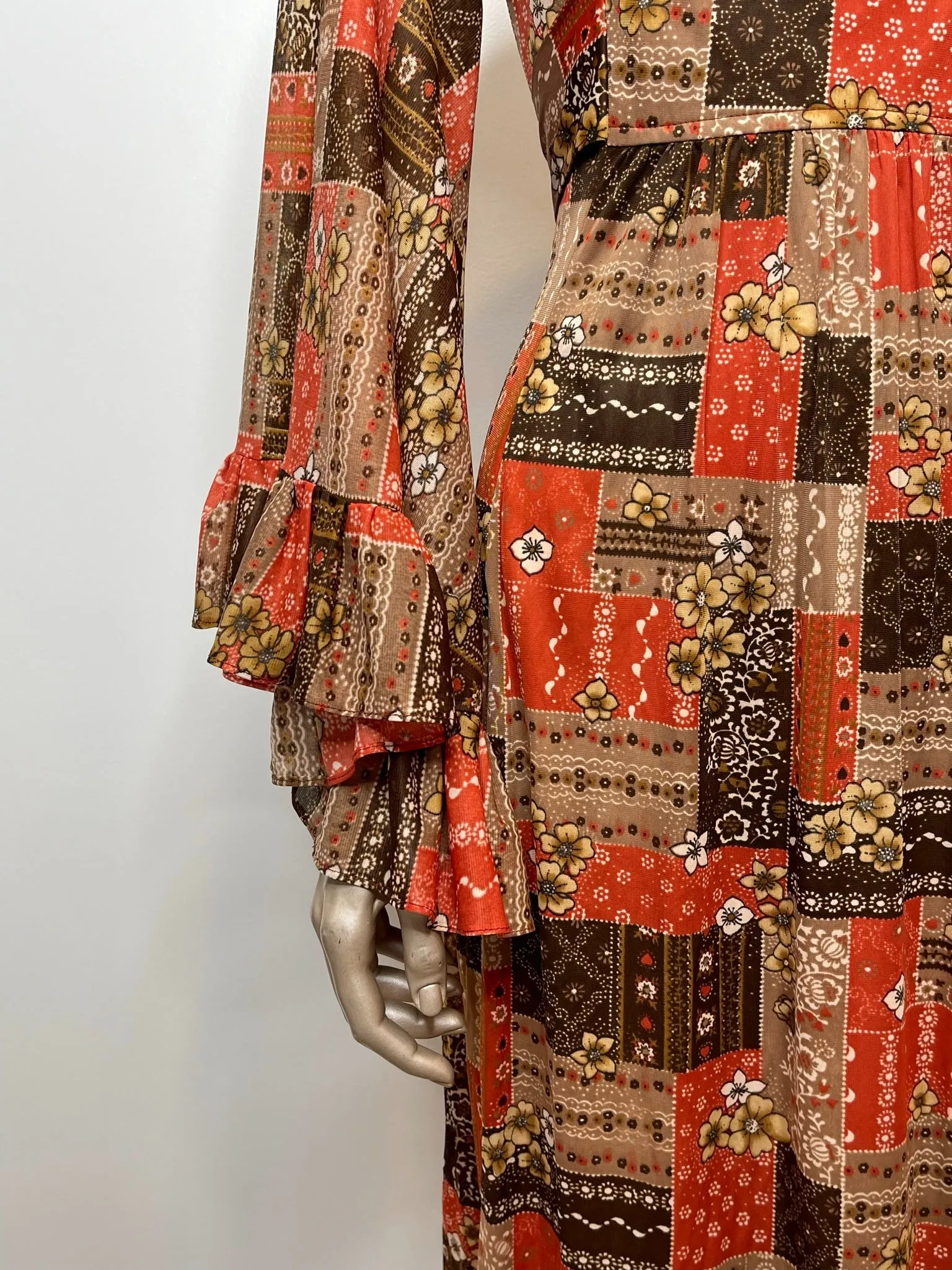 '70’s Bohemian Patchwork Dress with Bell Sleeves