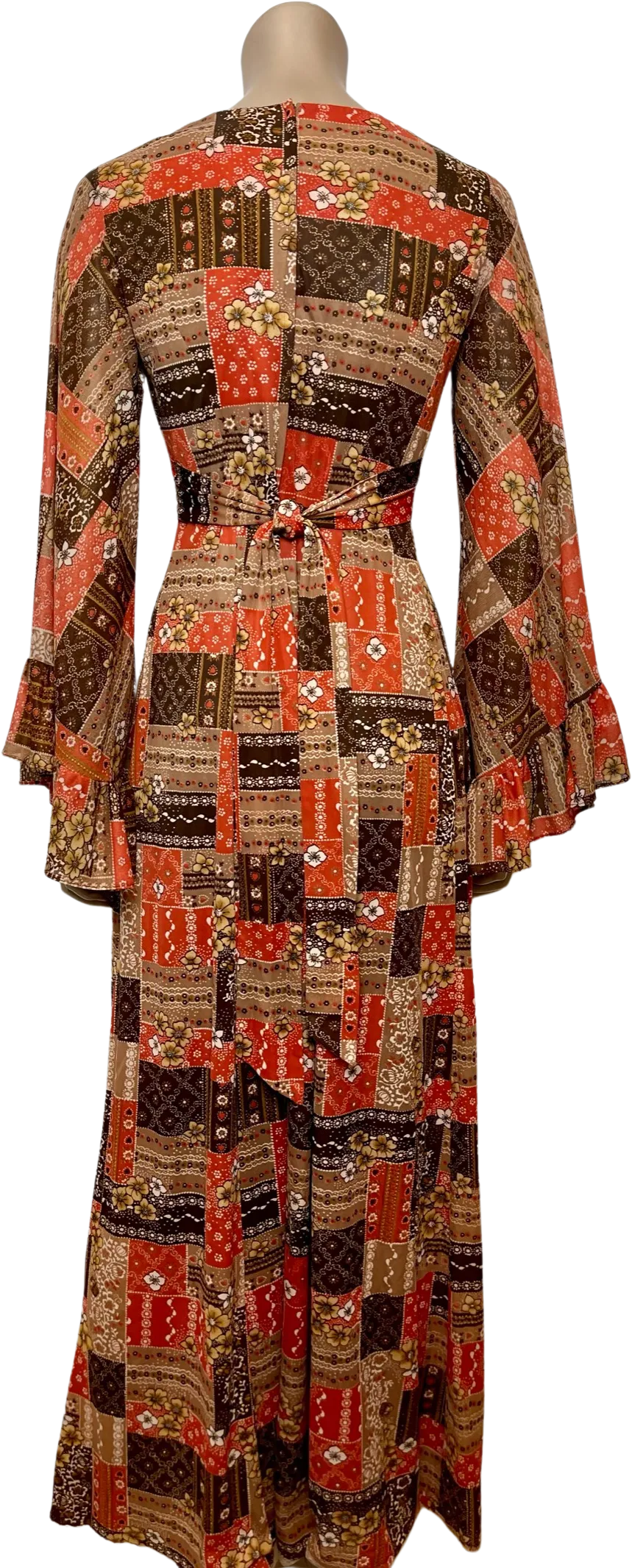 '70’s Bohemian Patchwork Dress with Bell Sleeves