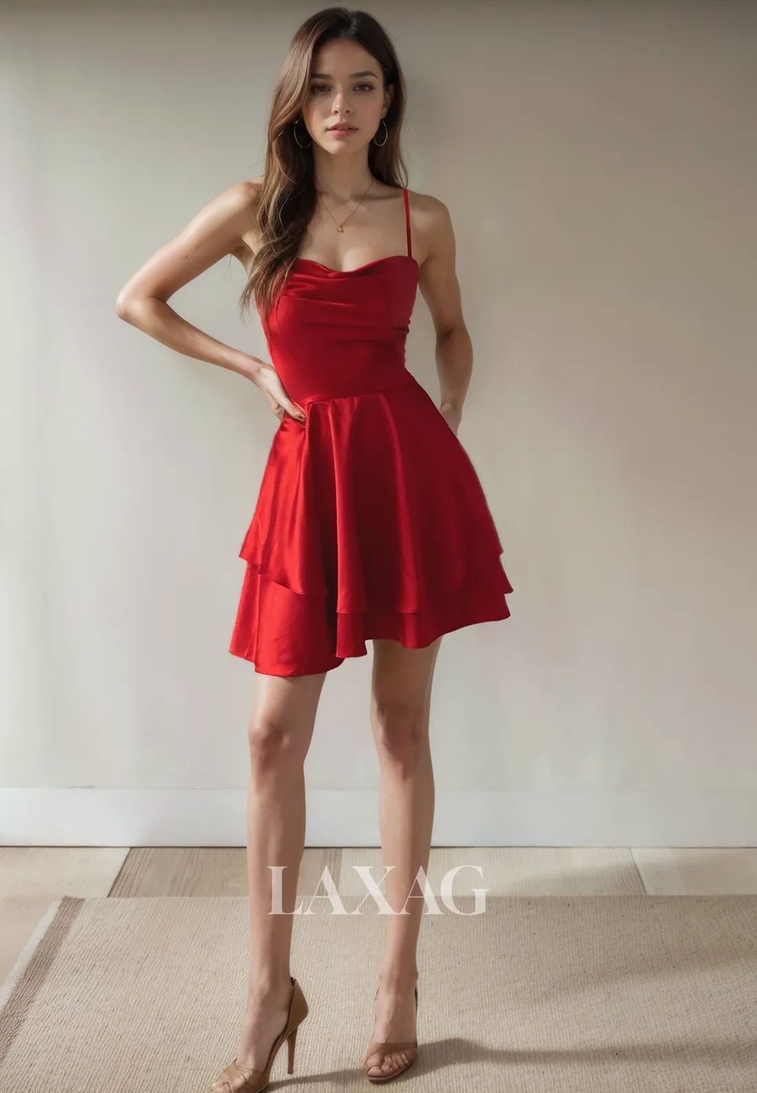 A-Line Spaghetti Straps Backless Sleek Satin Party Homecoming Dress