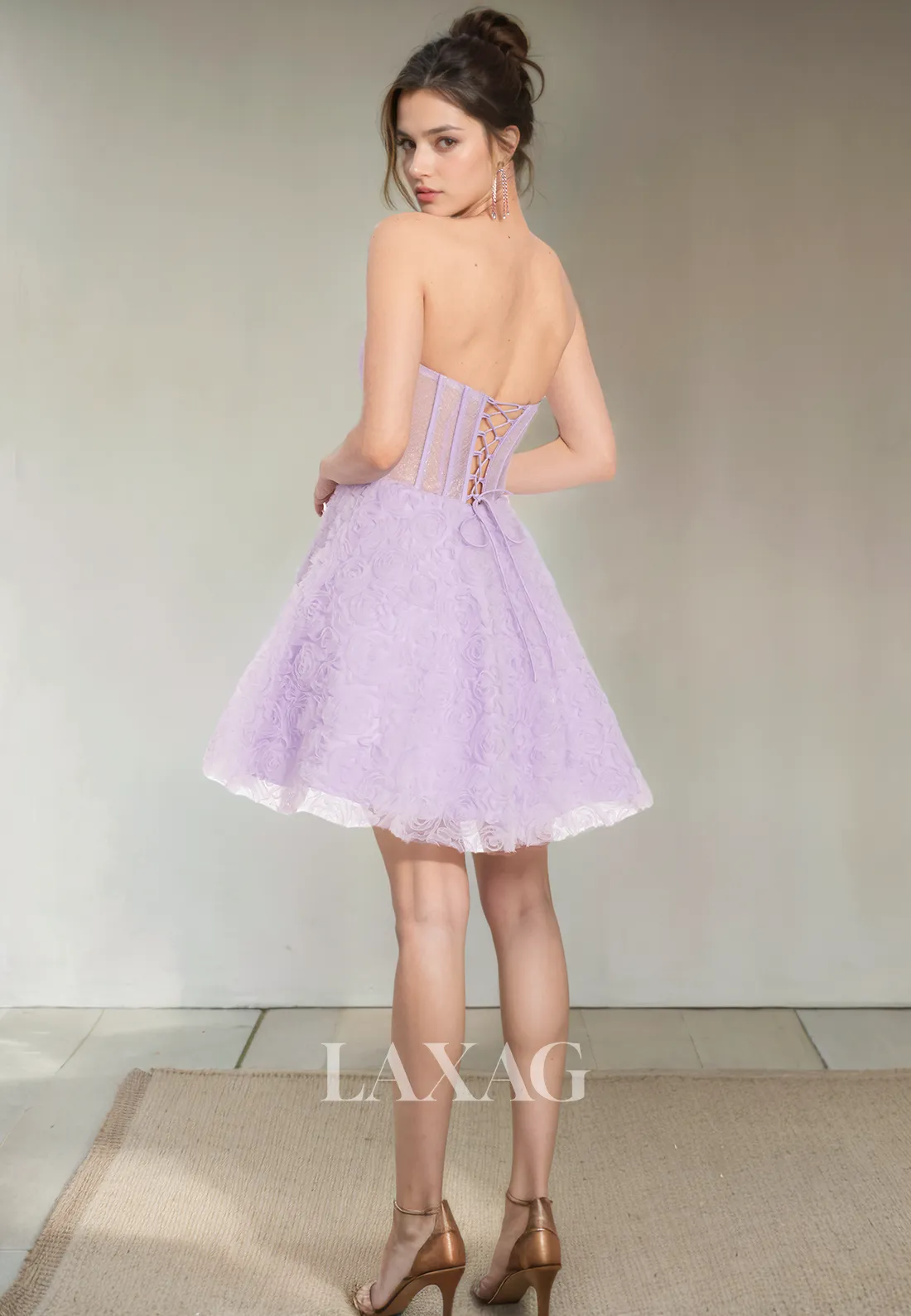 A-Line Strapless Backless Tulle Glitter Elegant Party Homecoming Dress