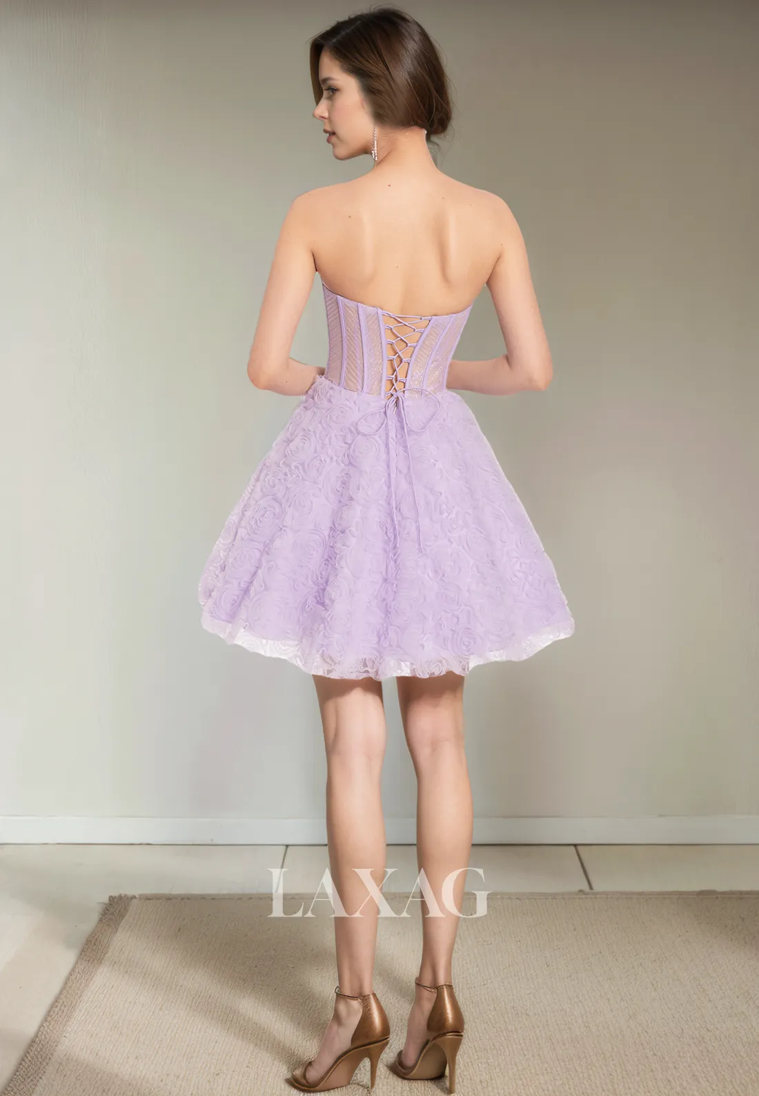 A-Line Strapless Backless Tulle Glitter Elegant Party Homecoming Dress