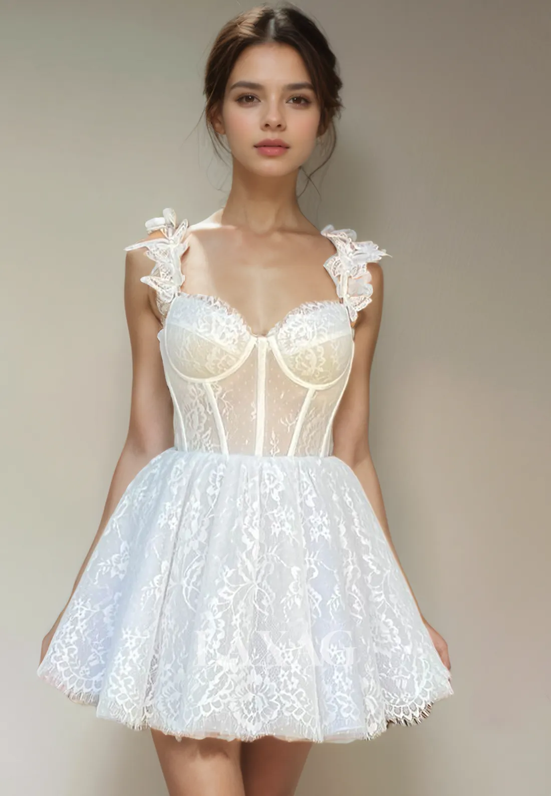 A-Line Straps Lace Tulle Elegant Party Homecoming Dress