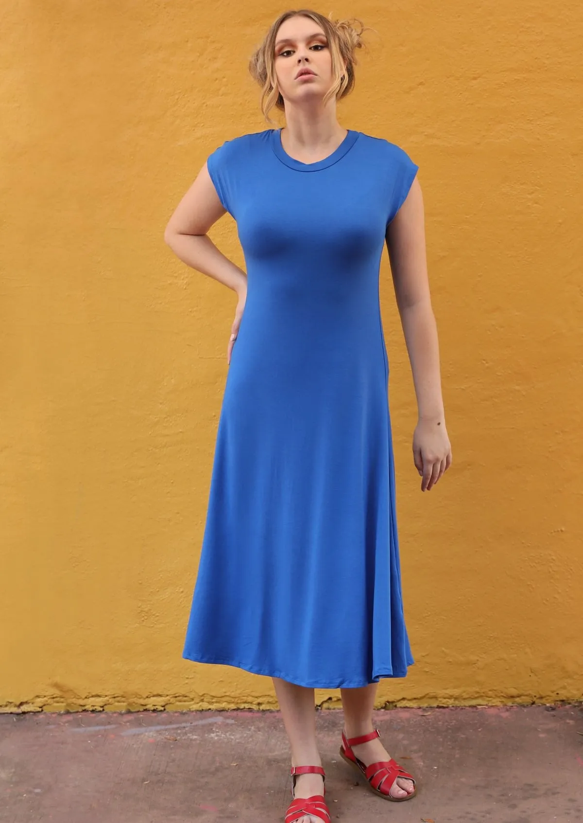 A-line Stretch Rayon Dress Electric Blue