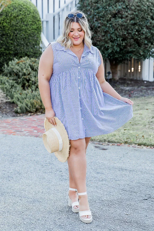 A Little Prep In My Step Blue Stripe Collar Button Up Mini Dress FINAL SALE