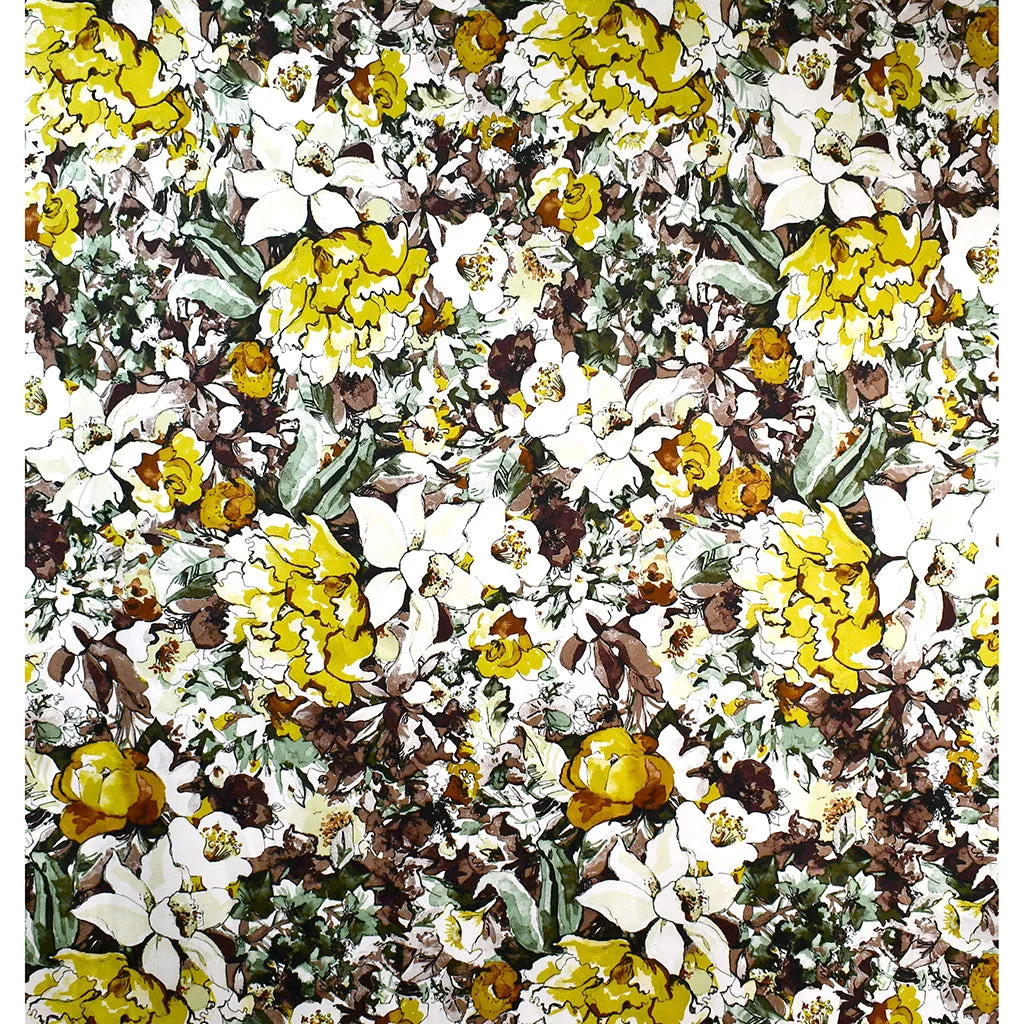 Abstract Artistic Floral Stretch Sateen Olive