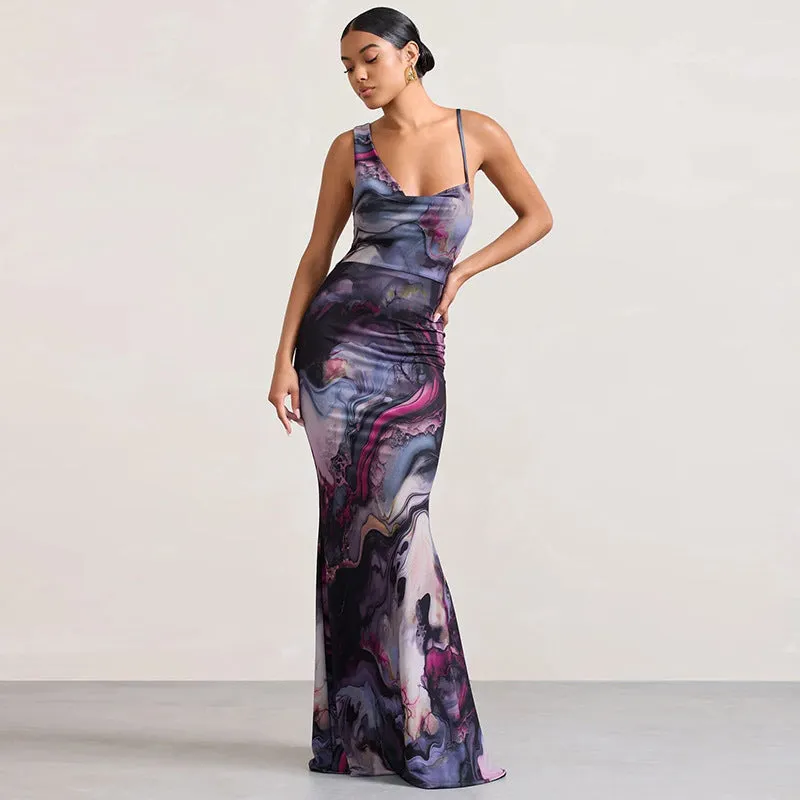 Abstract One-Shoulder Maxi dress