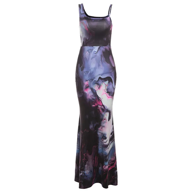 Abstract One-Shoulder Maxi dress