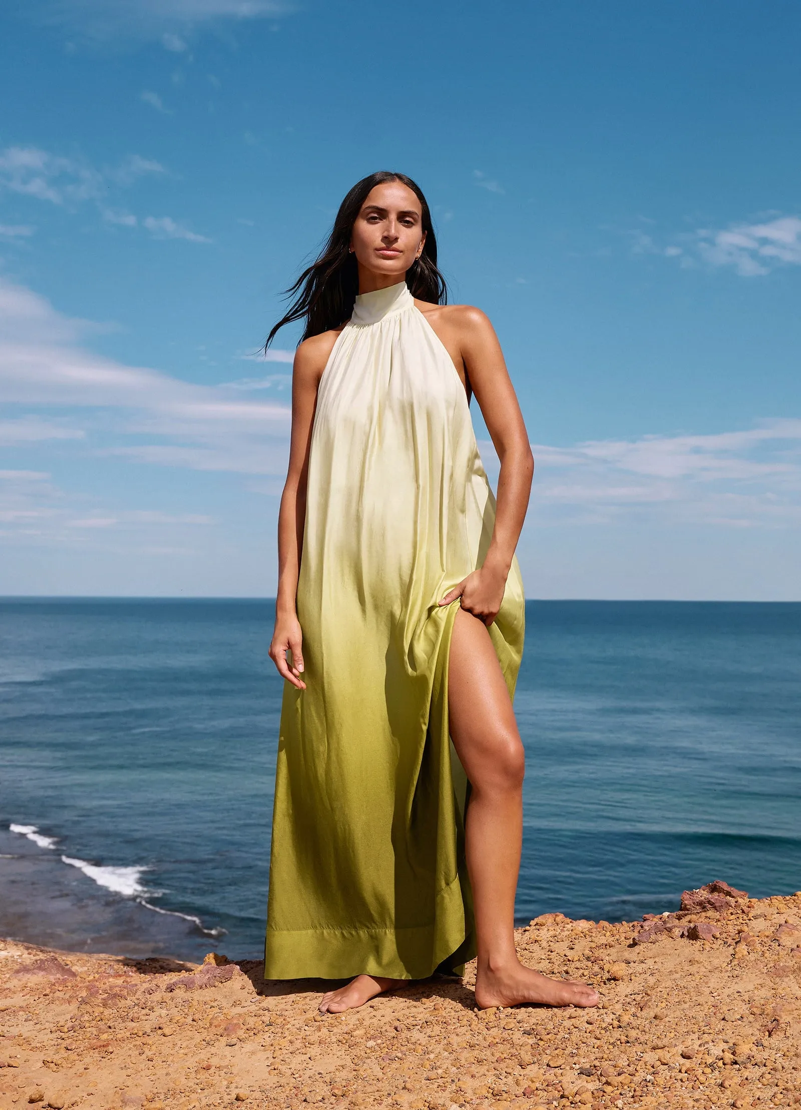 Acacia Haze Halter Maxi Dress - Eucalyptus