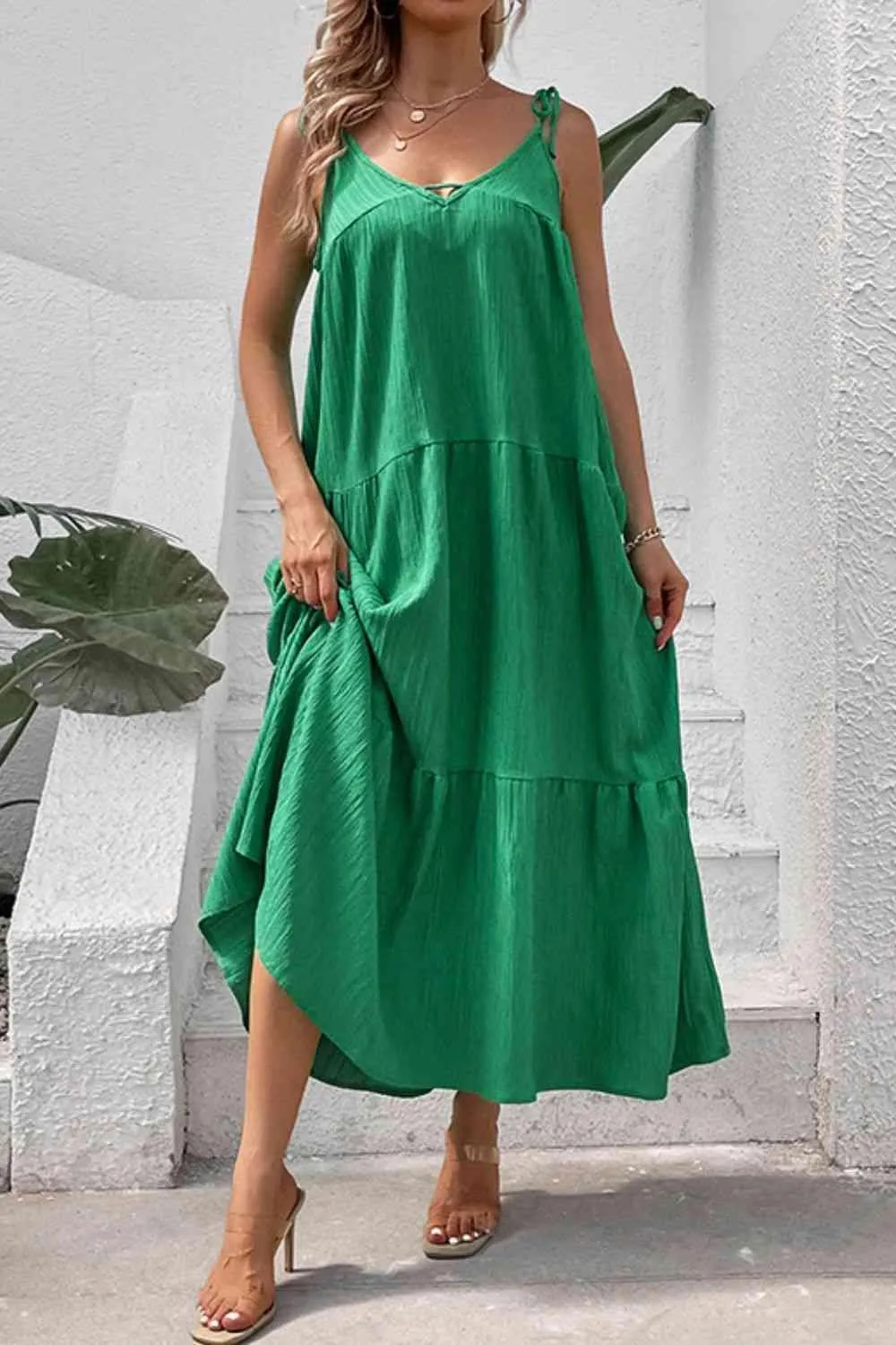 Amelia Tie-Shoulder Tiered Maxi Dress