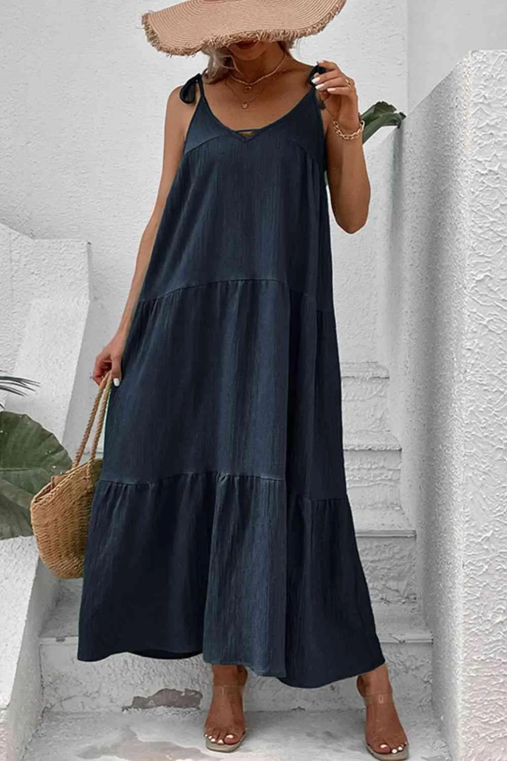 Amelia Tie-Shoulder Tiered Maxi Dress