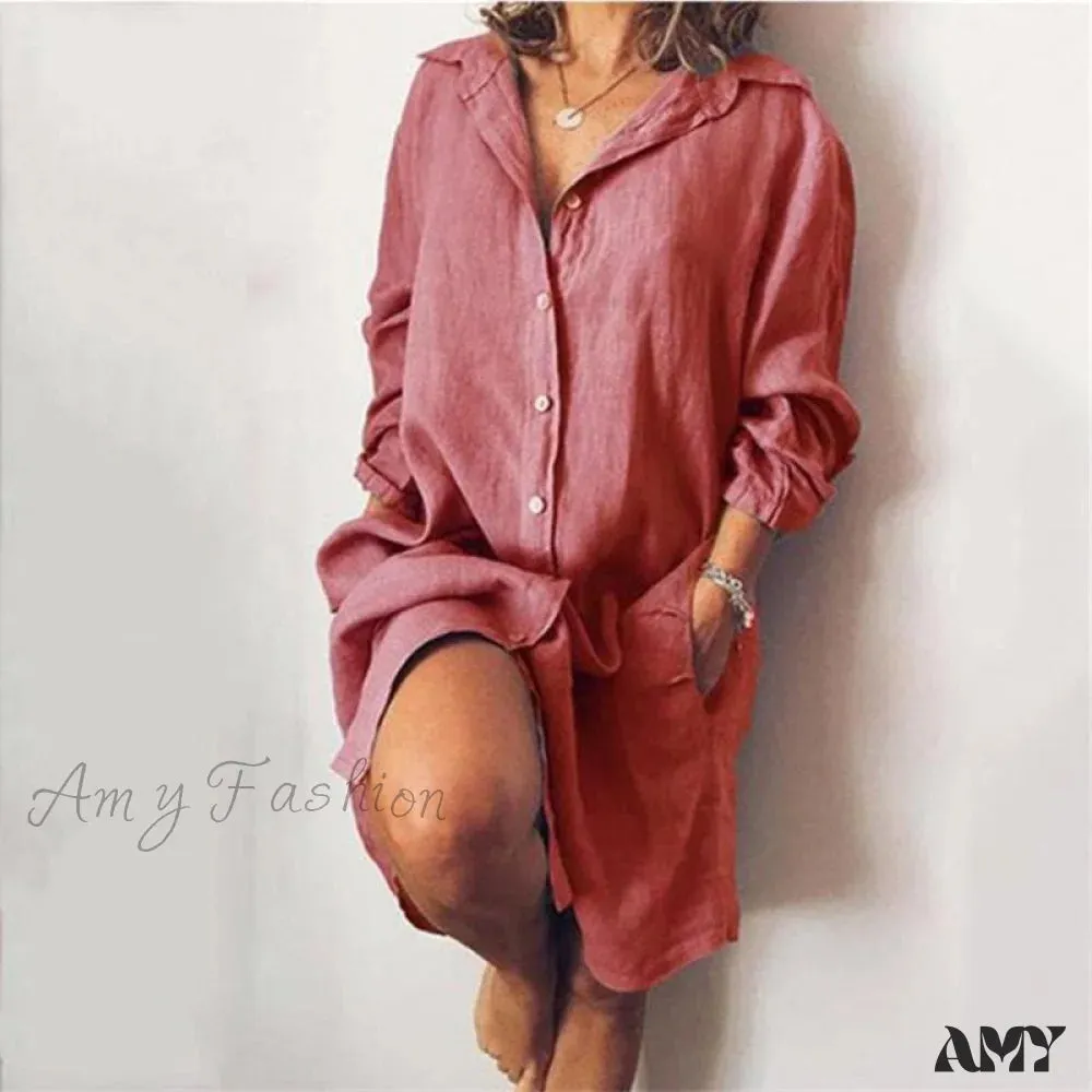 Amy Fashion - Casual Long Shirt Dresses