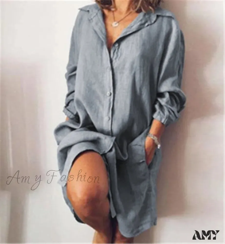 Amy Fashion - Casual Long Shirt Dresses