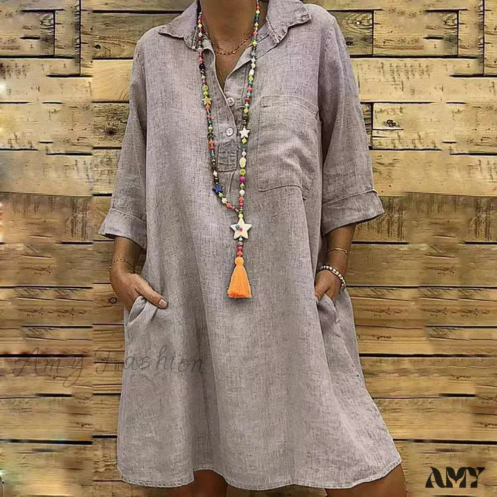 Amy Fashion - Casual Long Shirt Dresses