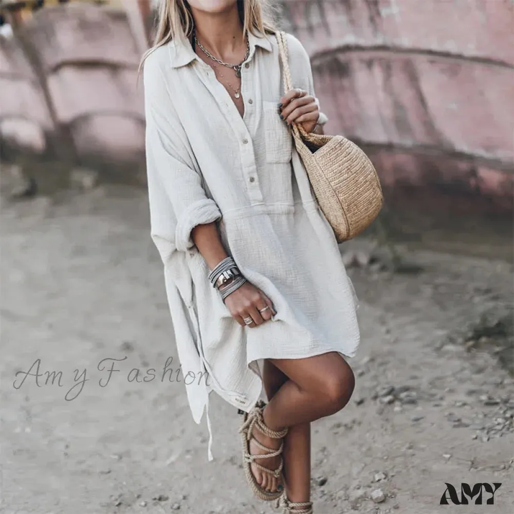 Amy Fashion - Casual Long Shirt Dresses