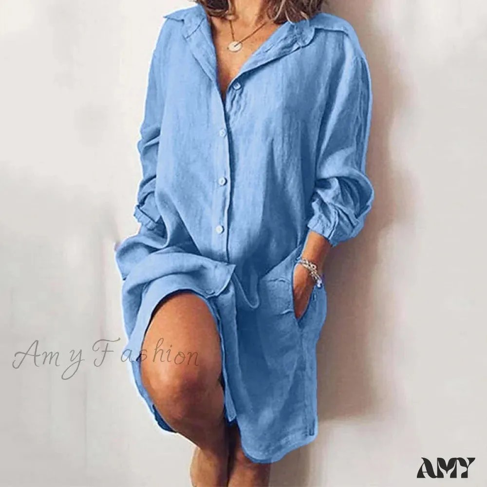 Amy Fashion - Casual Long Shirt Dresses