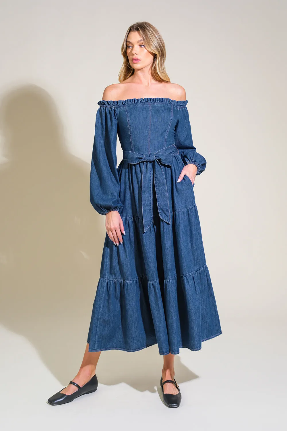 ARTISTIC IMPULSE DENIM MIDI DRESS