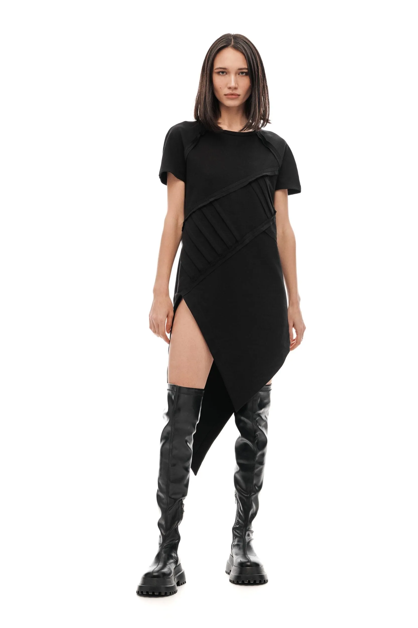 Asymmetric Black T-shirt Dress