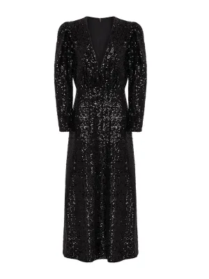 Black Bernadette sequin midi dress