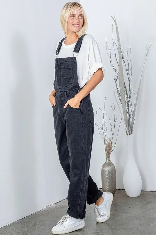 Black Boho Denim Overall Jumpsuit