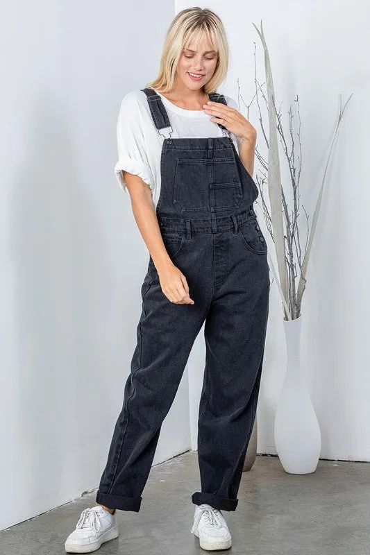 Black Boho Denim Overall Jumpsuit