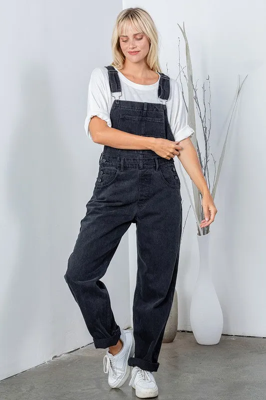 Black Boho Denim Overall Jumpsuit