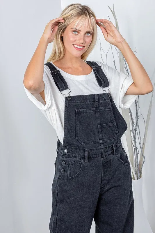 Black Boho Denim Overall Jumpsuit