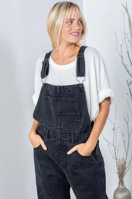 Black Boho Denim Overall Jumpsuit