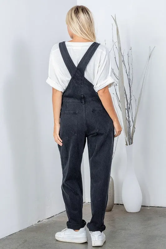 Black Boho Denim Overall Jumpsuit