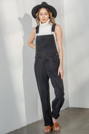 Black Boho Denim Overall Jumpsuit