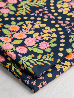 Block Print Floral Cotton Poplin - Navy   Pink   Green   Yellow