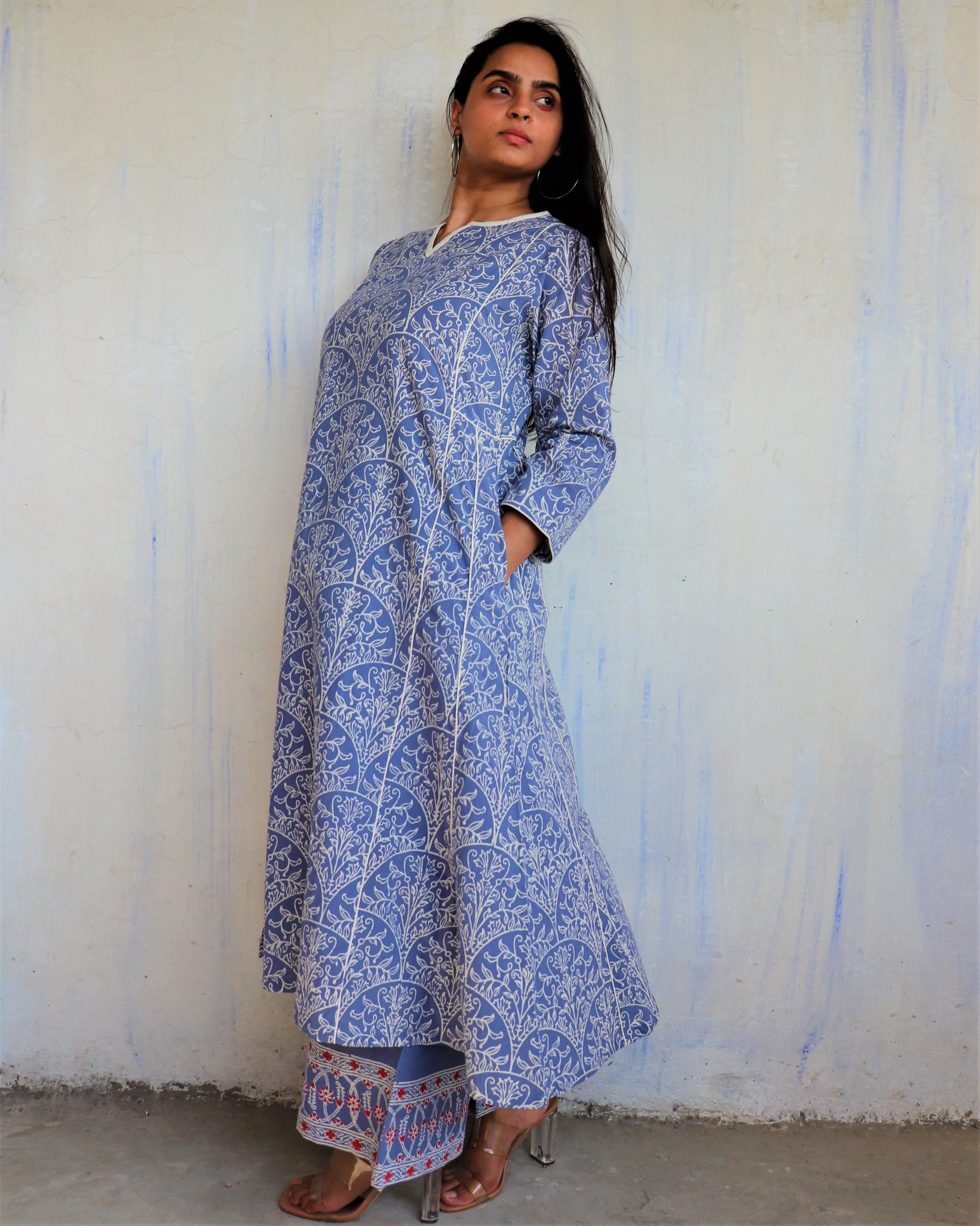 Blue Yale Blockprinted Cotton Kurta Set Of  2 - Ib