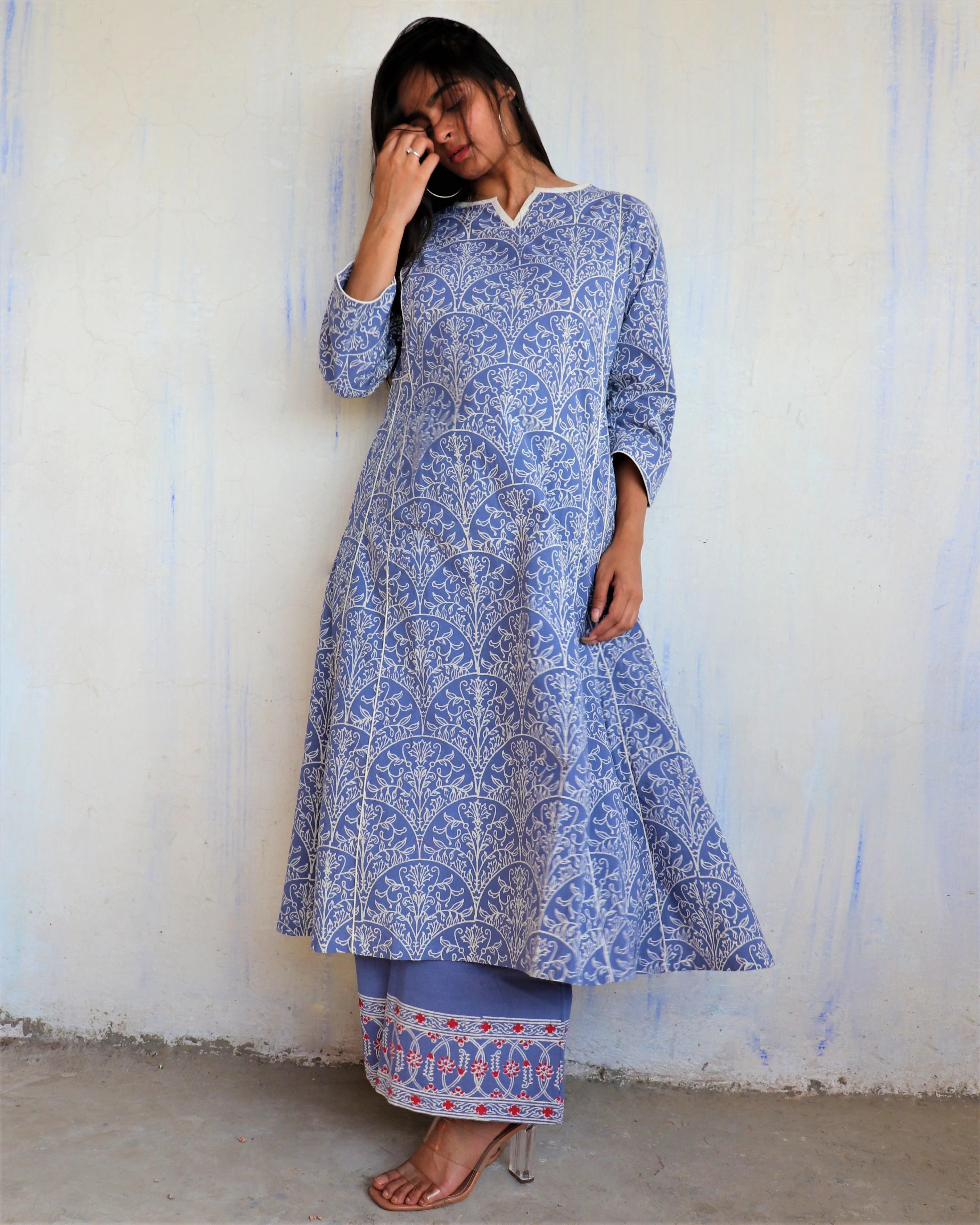 Blue Yale Blockprinted Cotton Kurta Set Of  2 - Ib