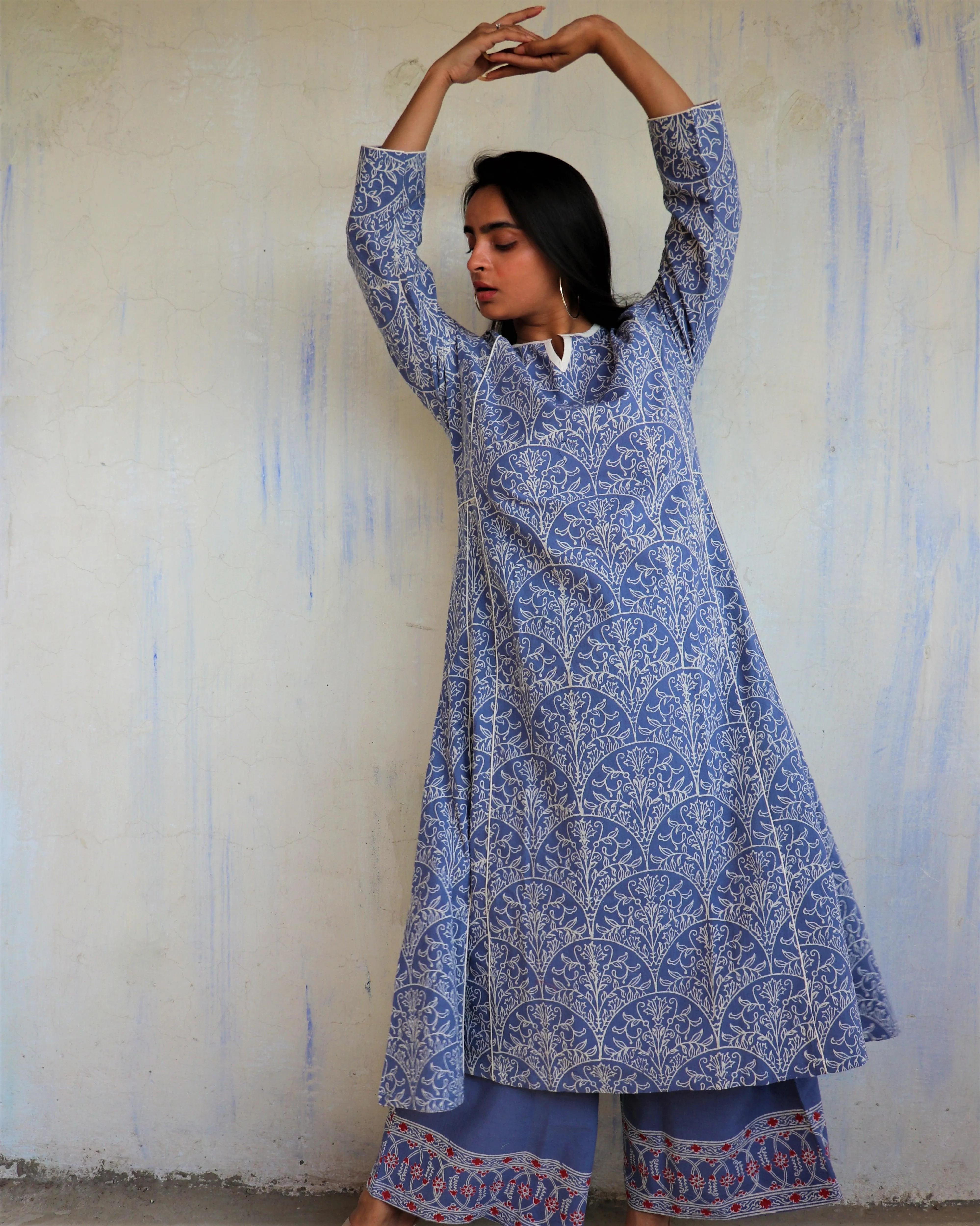 Blue Yale Blockprinted Cotton Kurta Set Of  2 - Ib