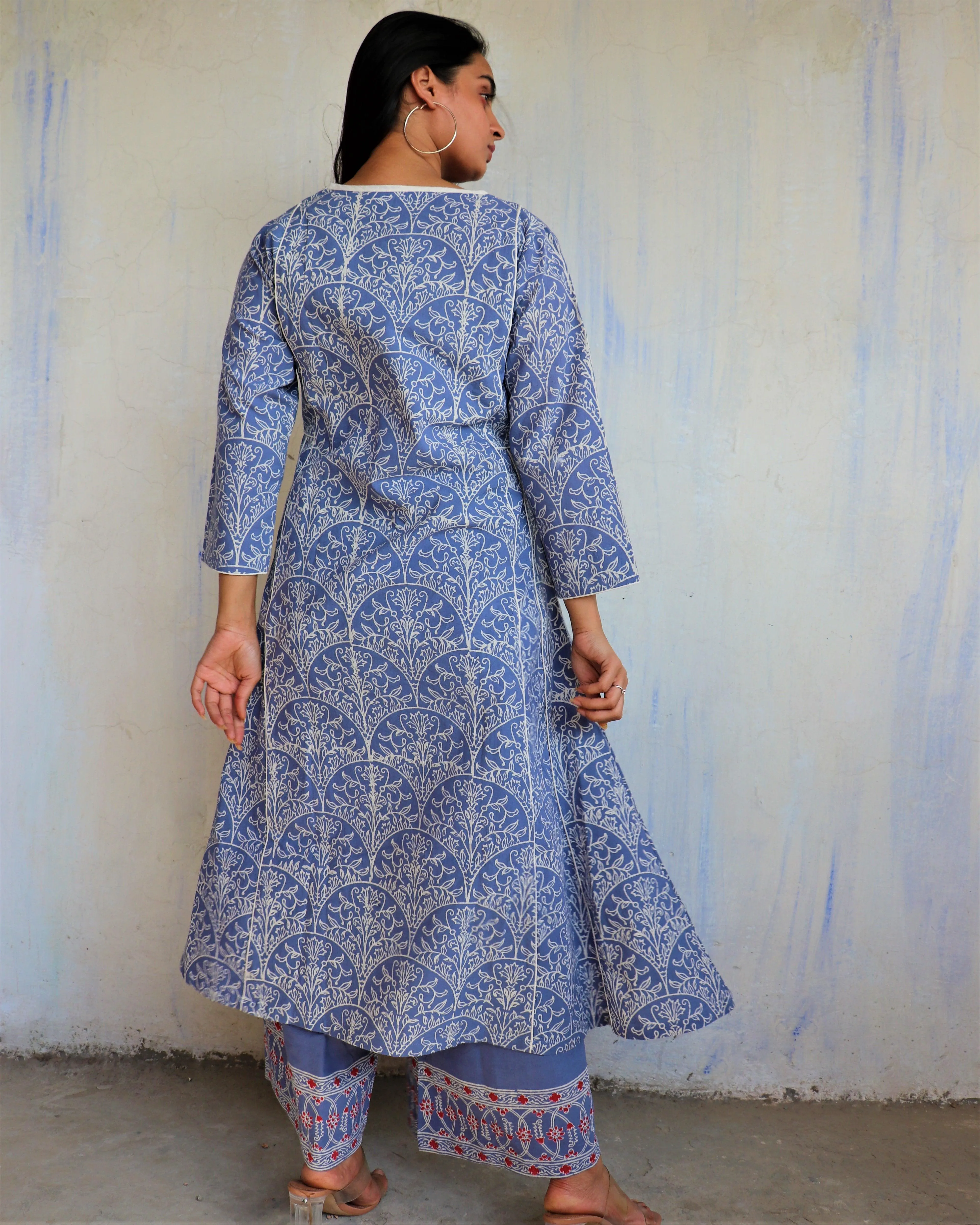 Blue Yale Blockprinted Cotton Kurta Set Of  2 - Ib