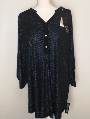 BNWT Roman Curve Black & Blue Glitter Stripe Dress Size 18