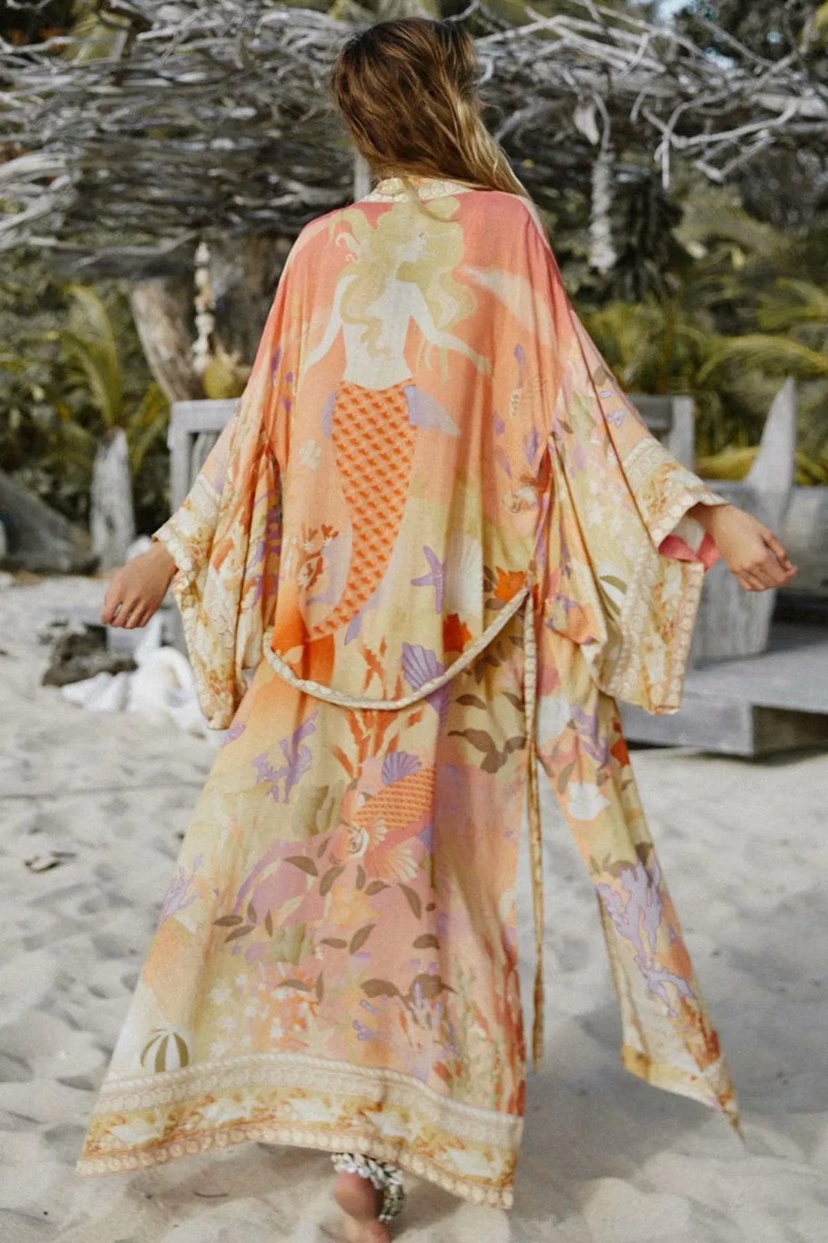 Bohemian Kimono, Floral Print Bat Sleeve Beach Bohemian Kimono Dresses Ladies V Neck Summer Boho Bikini Cover-up