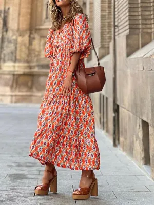 Bohemian Print Short Sleeve Dress