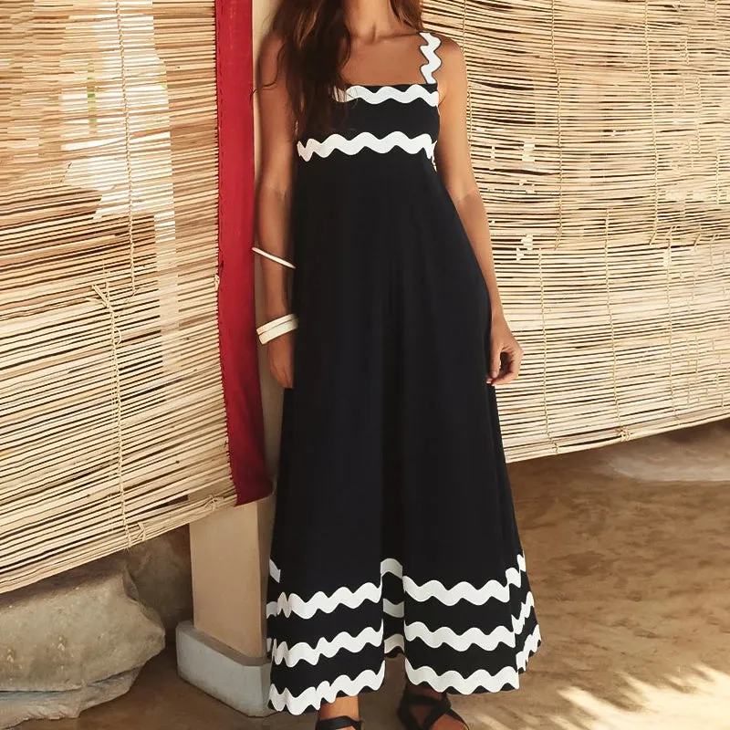 Bohemian Summer Printed Sleeveless Spaghetti Strap Party Backless Beach Dress