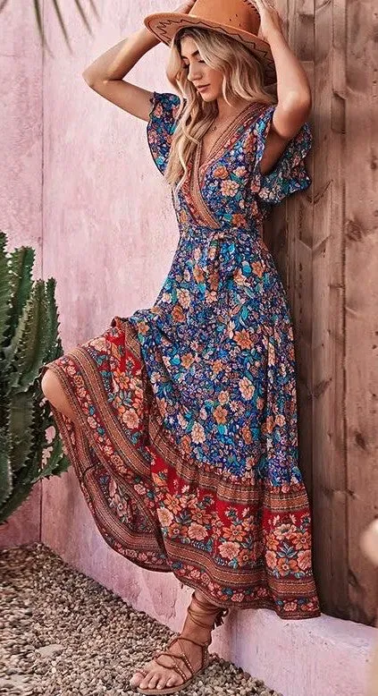 Boho Floral Print Dress